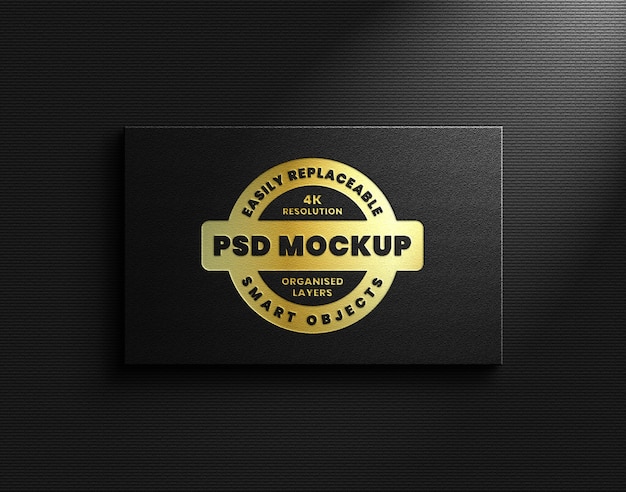 PSD gold foil logo mockup on wall