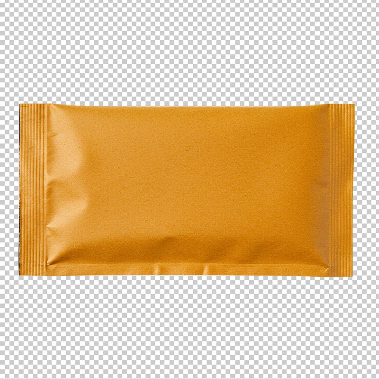 PSD gold foil packet isolated on transparent background