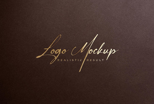 Gold foil stamping logo mockup on brown paper