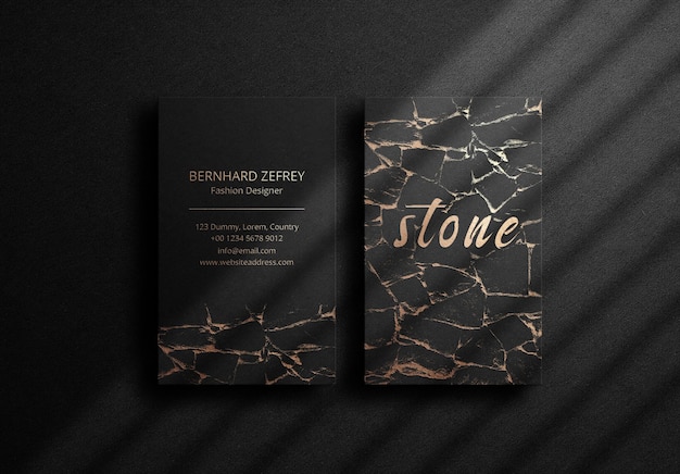 PSD gold foil with black paper business card mockup