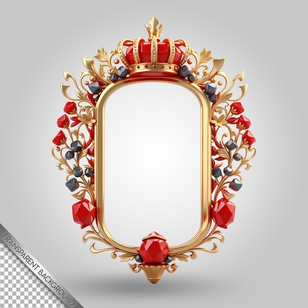 PSD a gold frame with a crown and red stones on it