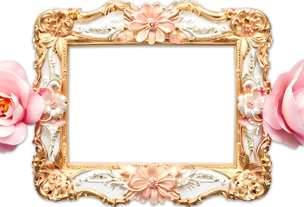 PSD gold frame with flowers psd design