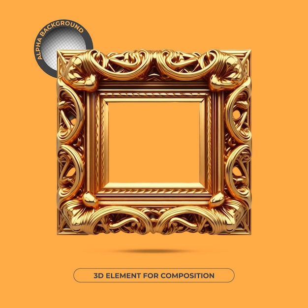 PSD a gold frame with a logo for a product called 3d element for composition.