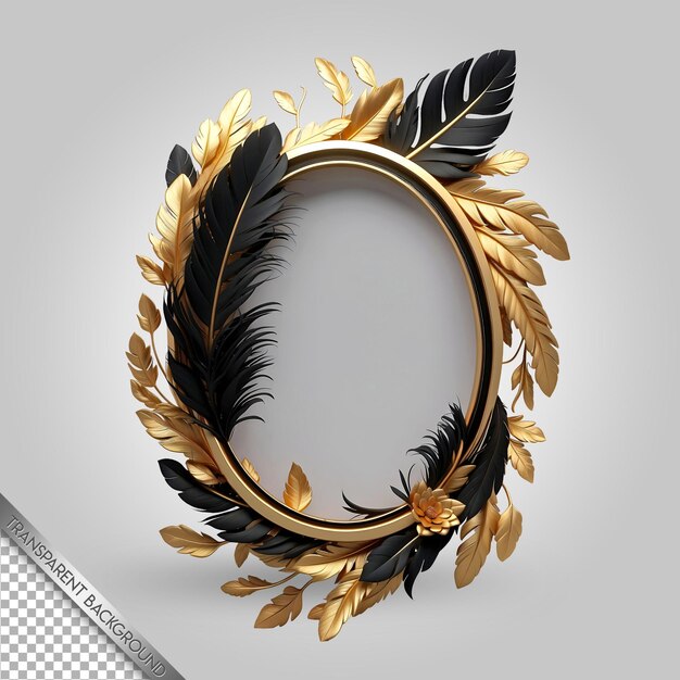 PSD a gold framed mirror with a black feather on it