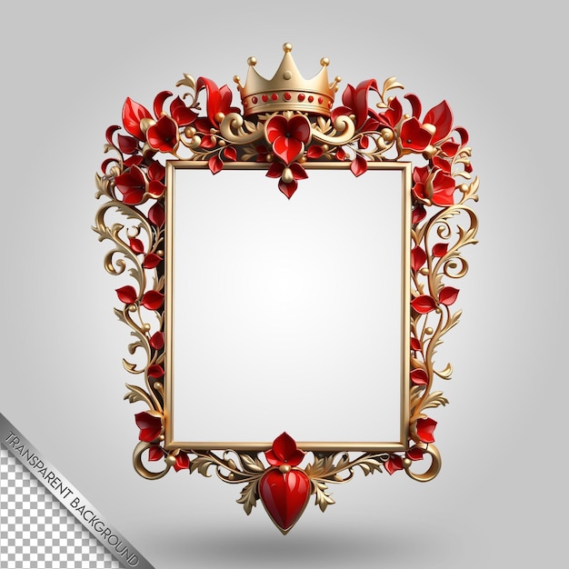 PSD a gold framed mirror with a crown and red hearts