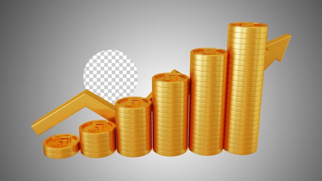 Золотая монета франка стекает столбцы роста 3d-рендеринга