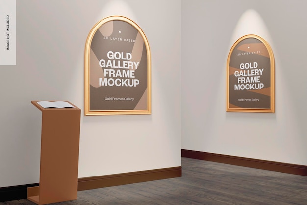 Gold gallery frames mockup, side view