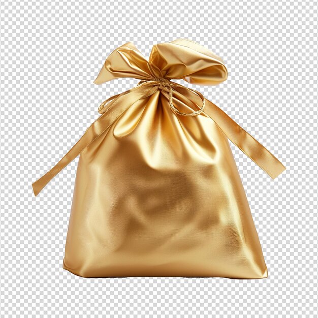 PSD gold gift bag isolated on transparent background