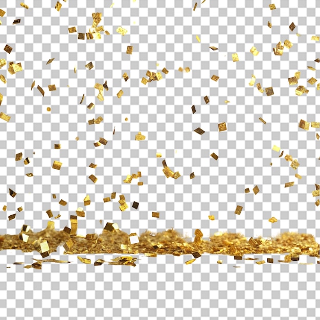 Confetti d'oro luccicanti isolati su uno sfondo trasparente