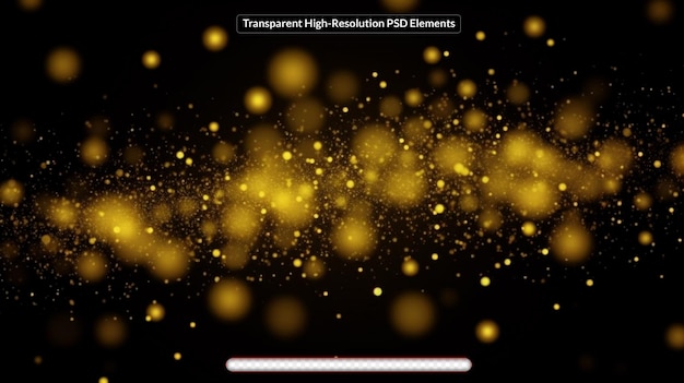 gold glitter particles lights and bokeh on a black background