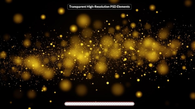 PSD 黒い背景の金色の輝く粒子のライトとボケ
