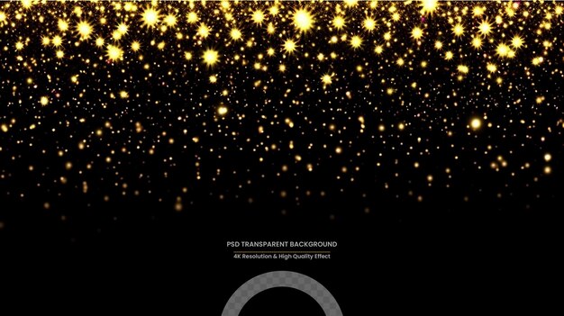 PSD gold glitter shiny holiday confetti with glow lights on black background