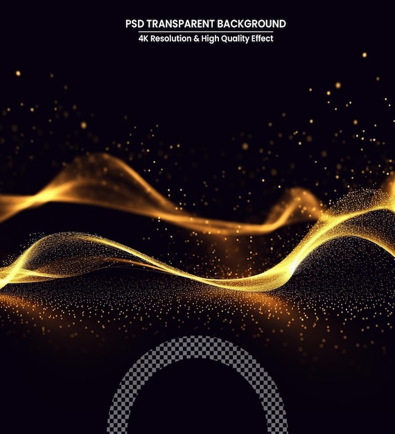 PSD gold glittering color wavy wave design element with glitter effect dark background