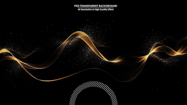 PSD gold glittering color wavy wave design element with glitter effect dark background