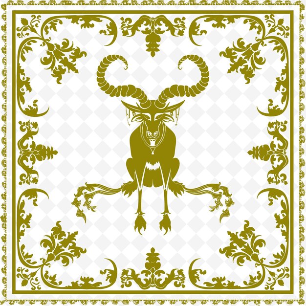 PSD a gold and green design of a ram with horns