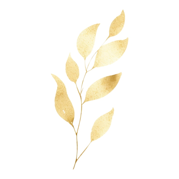 PSD gold green leaves wedding arrangement isolated on white background