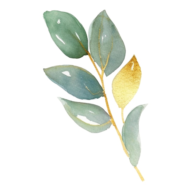 PSD l'arrangiamento nuziale delle foglie d'oro verde isolato su uno sfondo bianco