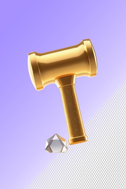 PSD a gold hammer with a gold handle and a diamond