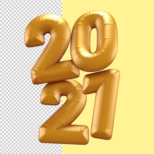 Gold happy new year number 2021 ballons 3d rendering isolated