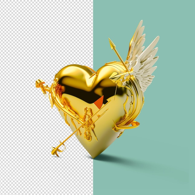 PSD gold heart 3d render