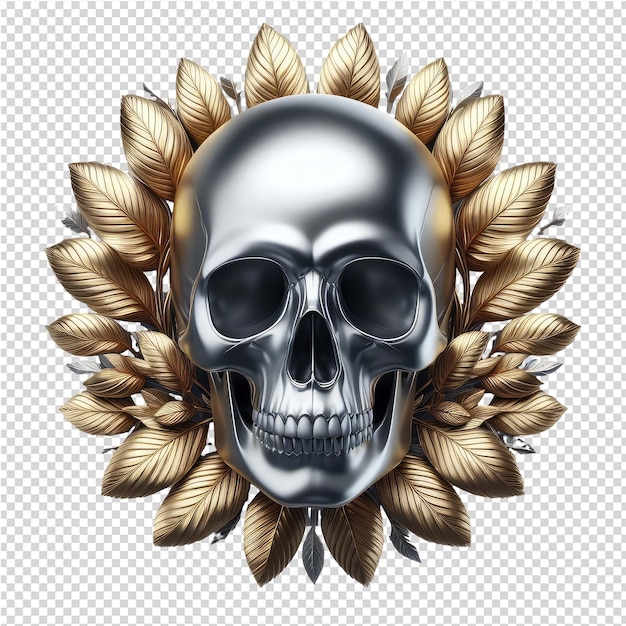 PSD gold human skull isolated png with transparent background