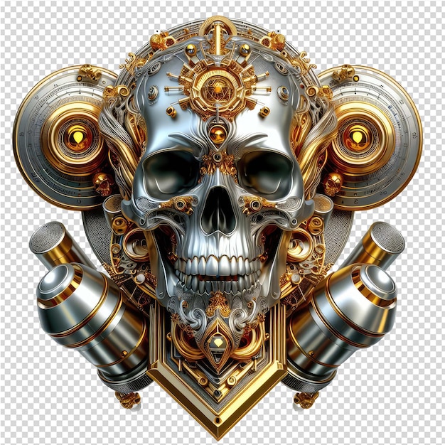 PSD gold human skull isolated png with transparent background