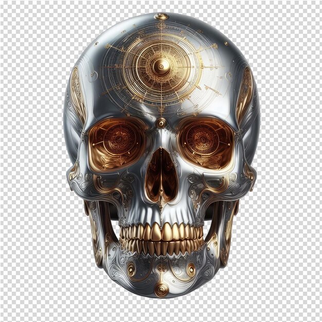 PSD Золотой человеческий череп изолированный png с прозрачным фоном