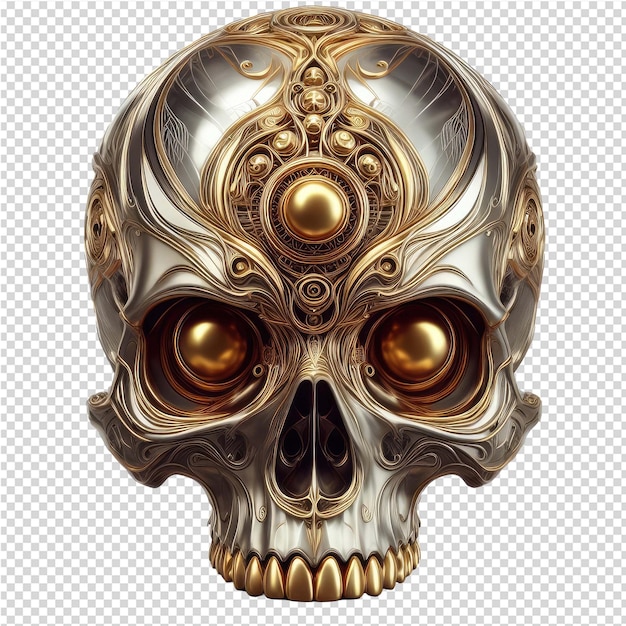PSD gold human skull isolated png with transparent background