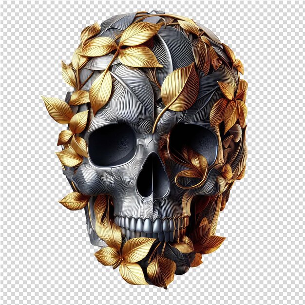 PSD gold human skull isolated png with transparent background