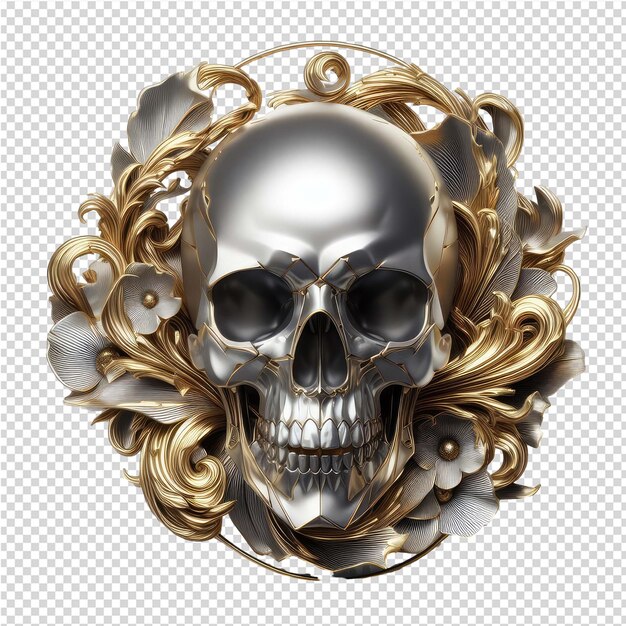Gold human skull isolated png with transparent background