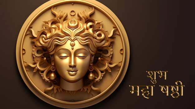 PSD a gold image of a head of a head of deity with the words  god  on it