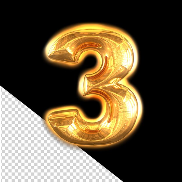 PSD gold inflatable 3d symbol with glow number 3