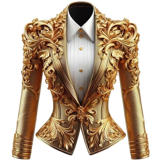 PSD a gold jacket with a shirt that says  hes wearing