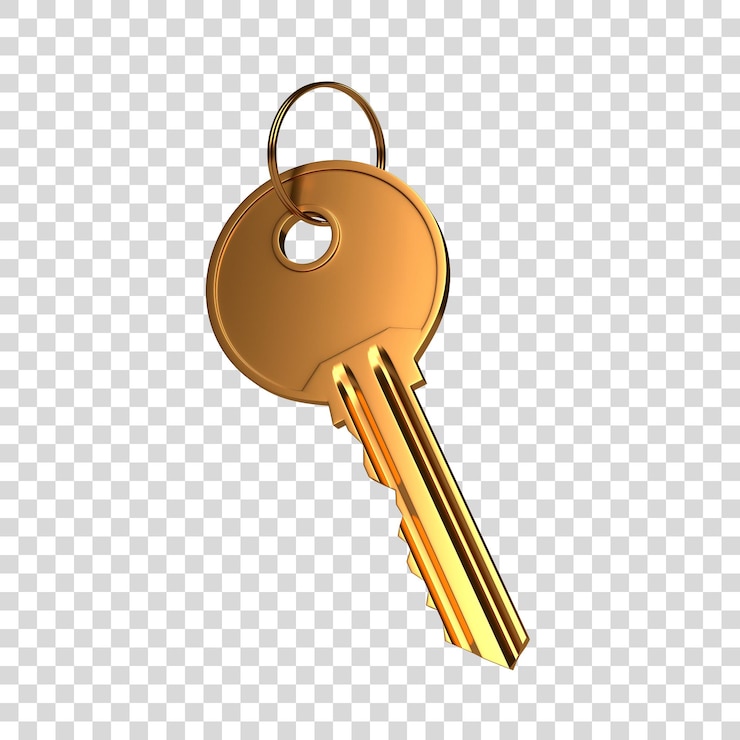 PSD gold key with ring isolated on white background 3d render illustration