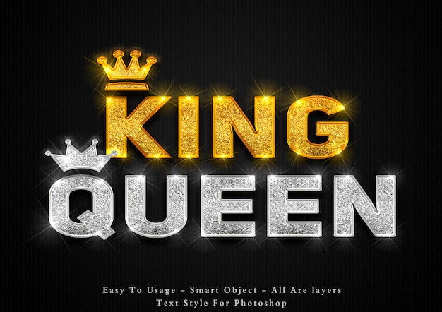 PSD gold king and silver queen text style effect