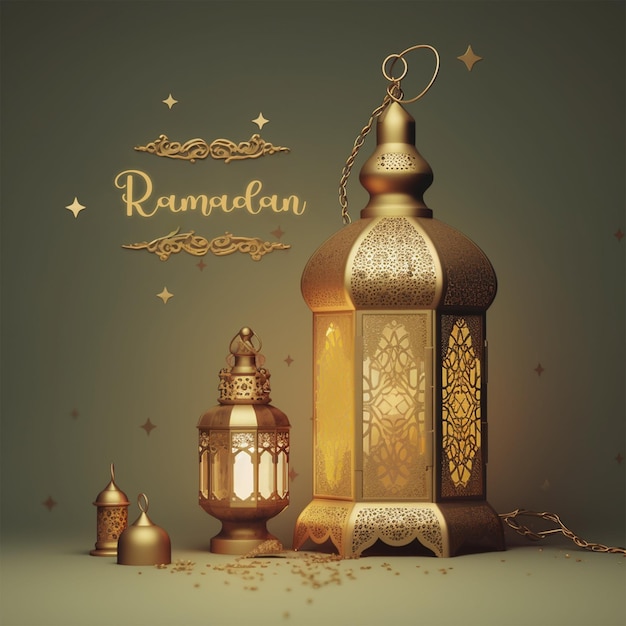 A gold lamp with the words ramadan on it