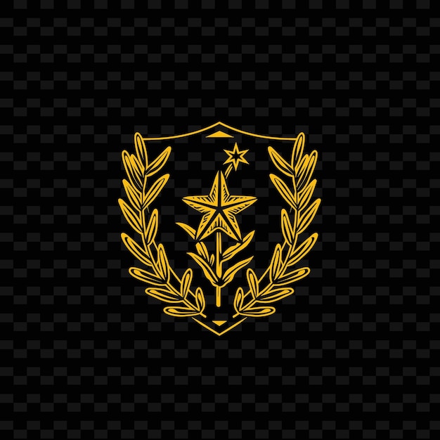 PSD gold laurel wreath with star on a black background