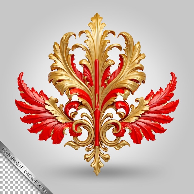 PSD a gold leaf with a red and red design on it