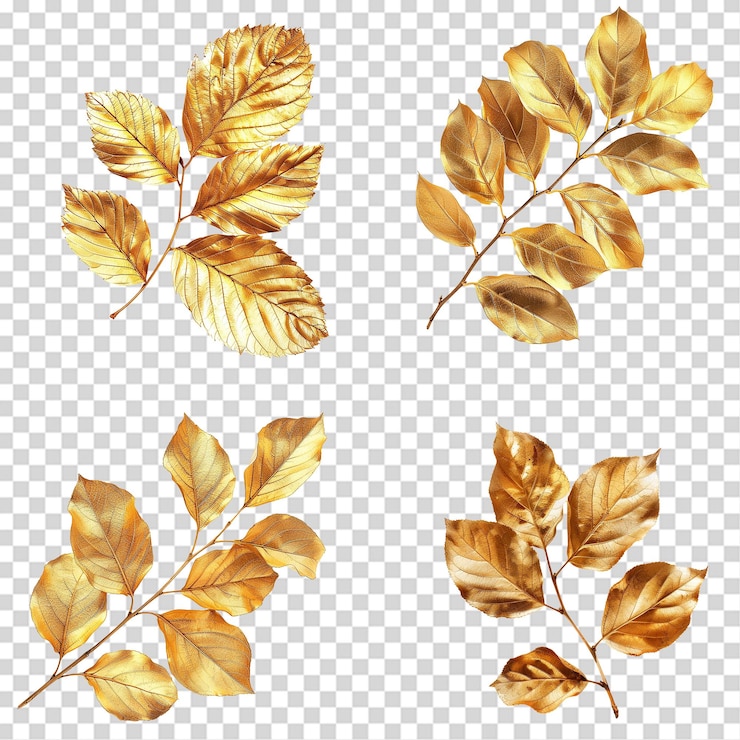 PSD gold leaves png isolated on transparent background