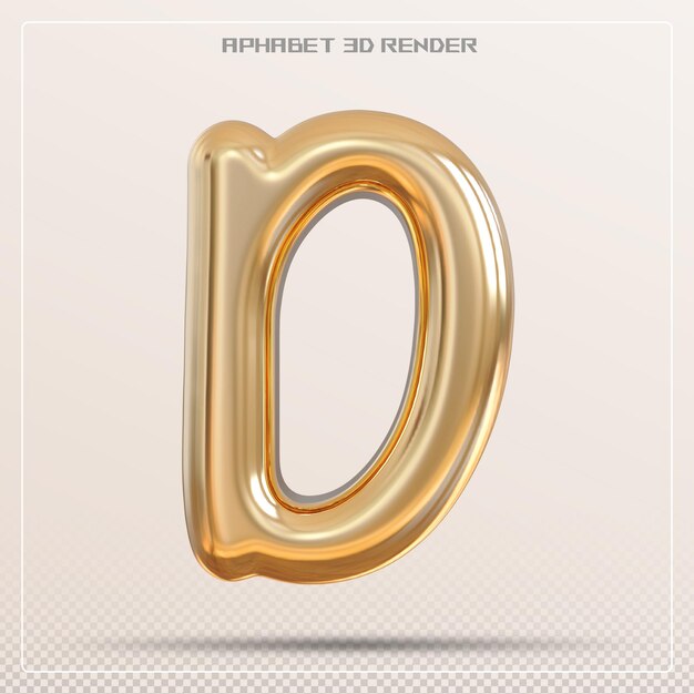 Gold letter d font bubble alphabet 3d render