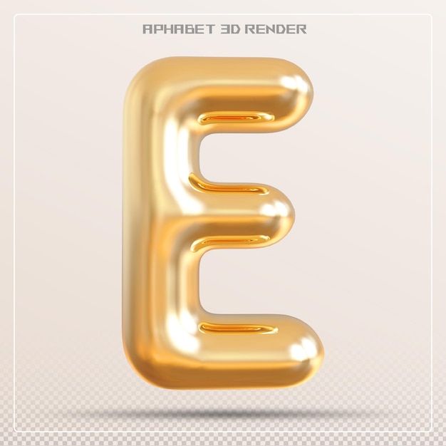 Золотая буква E шрифт Алфавит 3d render