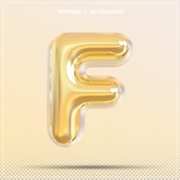 Gold letter f font bubble alphabet 3d render