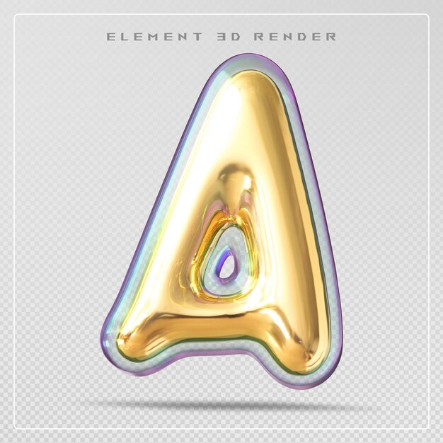 Gold letter a font bubble 3d render