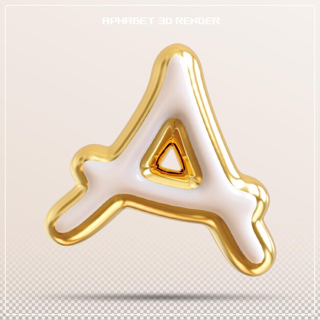 Gold letter a font bubble alphabet 3d render