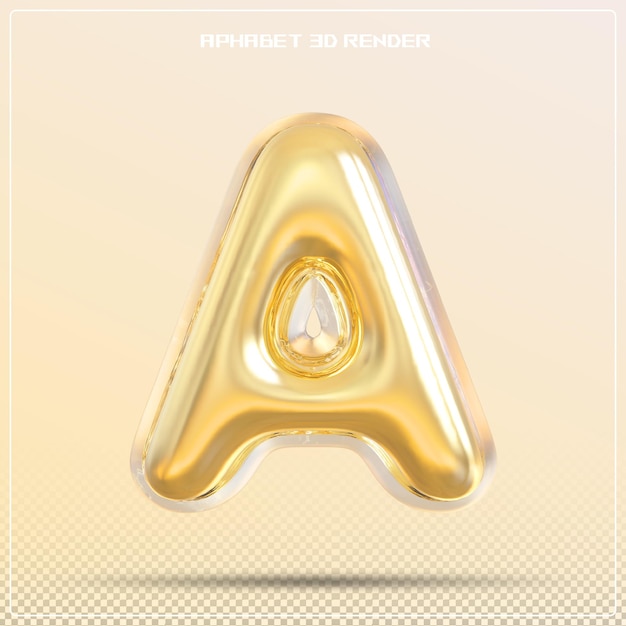 PSD gold letter a font bubble alphabet 3d render