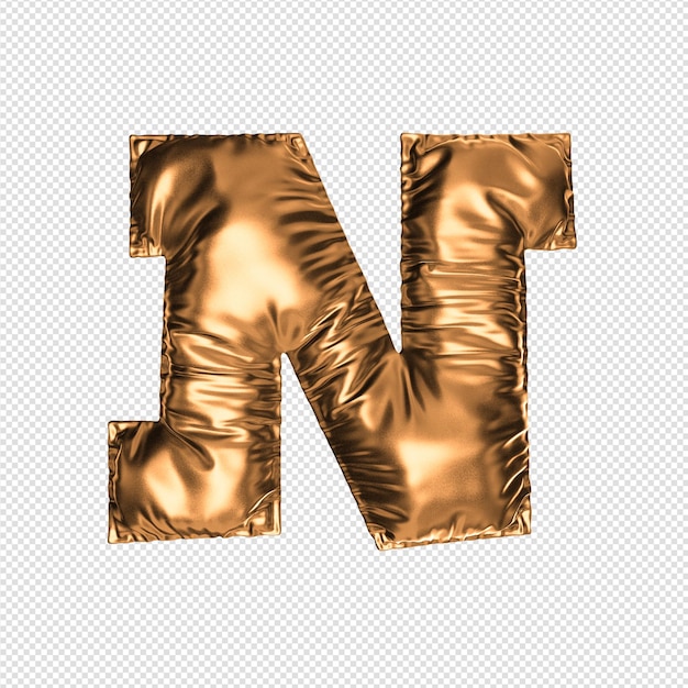 PSD gold letter n with a shiny material.