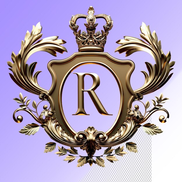 A gold letter r is hanging from a gold crown