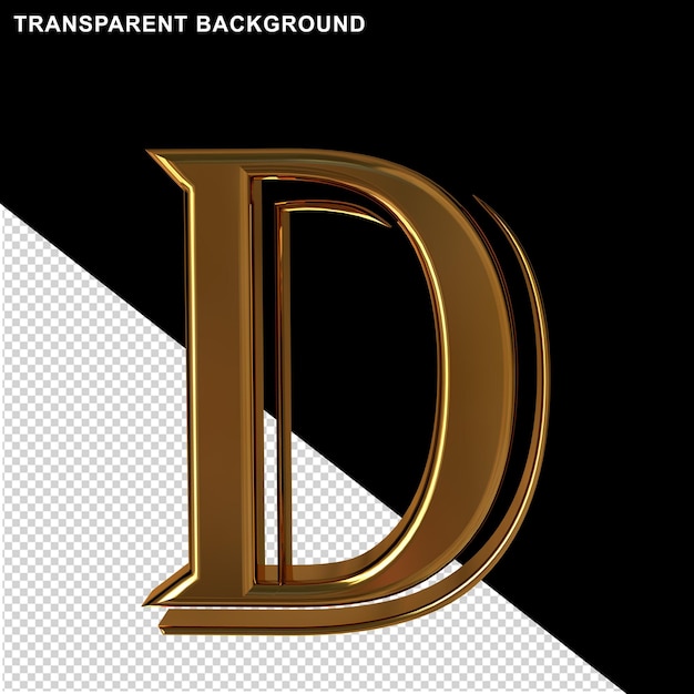 Gold letters front view.3d letter d