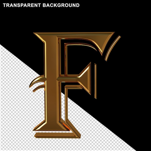 PSD gold letters front view.3d letter f