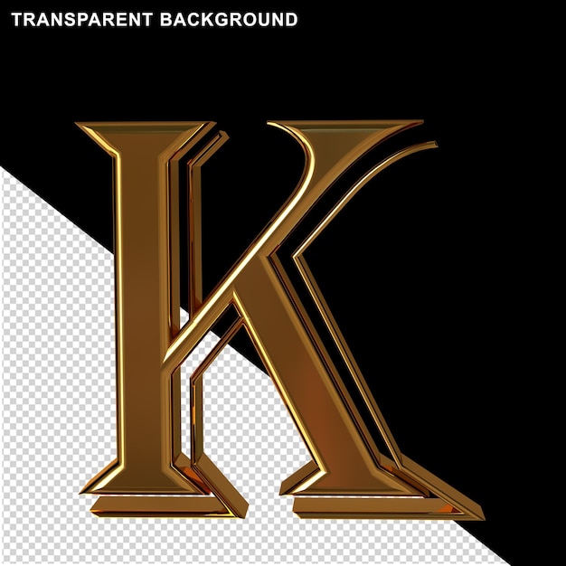 PSD gold letters front view.3d letter k